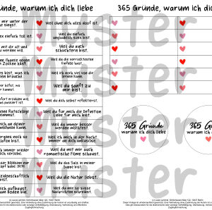 365 Gründe, warum ich dich liebe Vorlage zum Ausdrucken