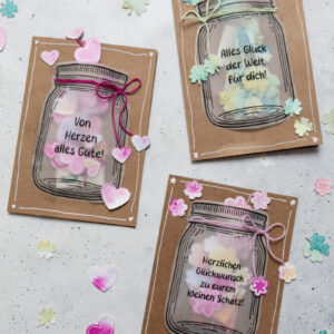 Marmeladengläser für Geldgeschenk-Grußkarte: Vorlage zum Ausdrucken