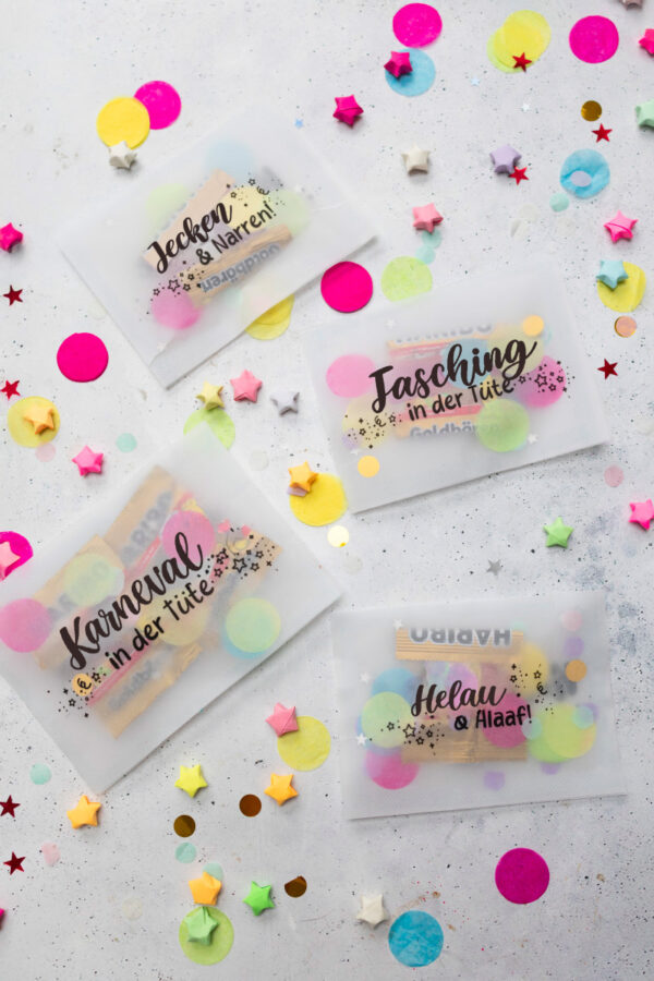 Karneval in der Tüte - Süße Mitbringsel für Fasching: Vorlage zum Ausdrucken