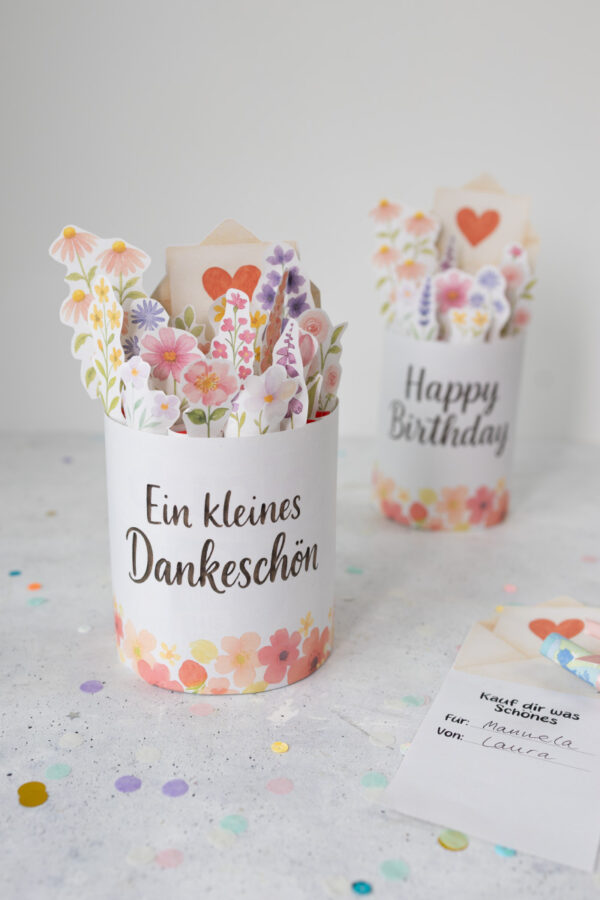 duplo Banderole Dankeschön & Happy Birthday für Gutscheine und Geldgeschenke - Vorlage zum Ausdrucken