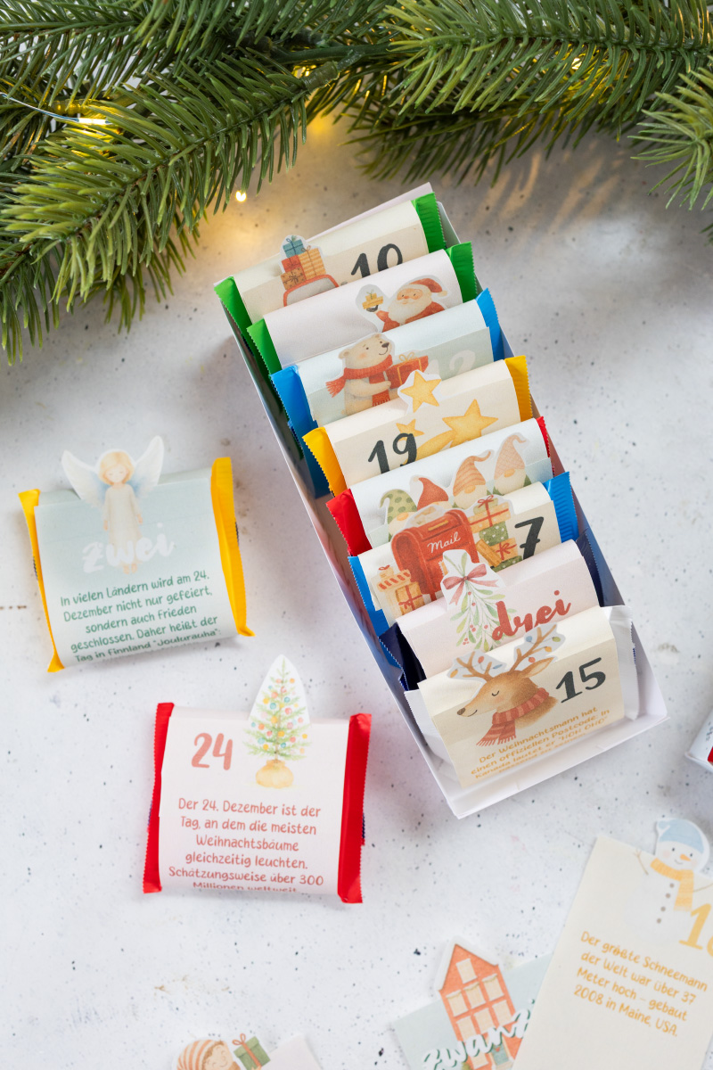 Ritter Sport Adventskalender mit lustigen Fakten über Weihnachten - Vorlage zum Ausdrucken