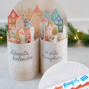 Kinderriegel Mini Adventskalender Winterstadt - Vorlage zum Ausdrucken