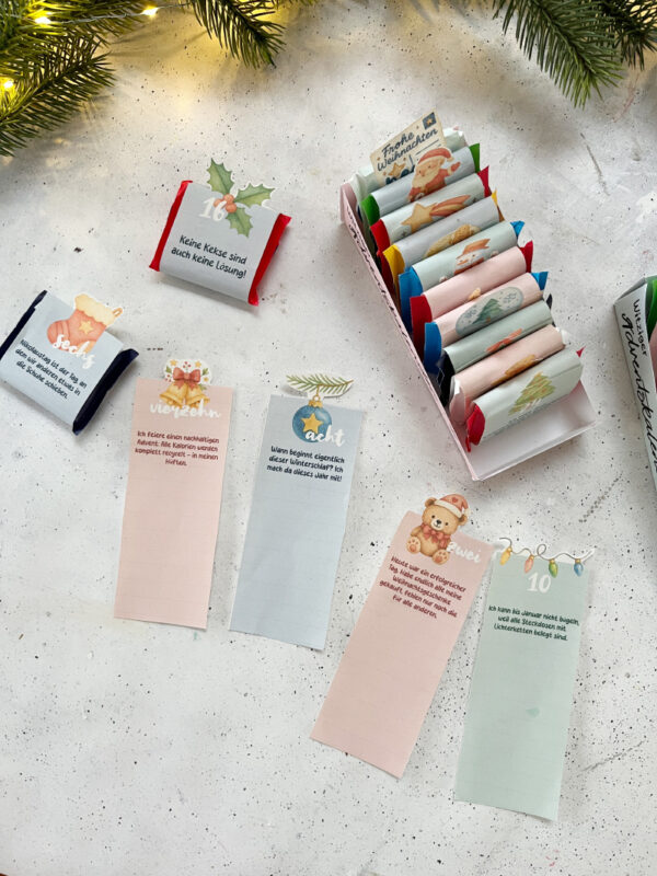 Ritter Sport Adventskalender mit lustigen Sprüchen über Weihnachten - Vorlage zum Ausdrucken