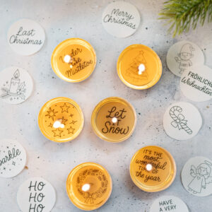 Teelicht-Botschaften für Weihnachten (s/w) - Vorlage zum Ausdrucken