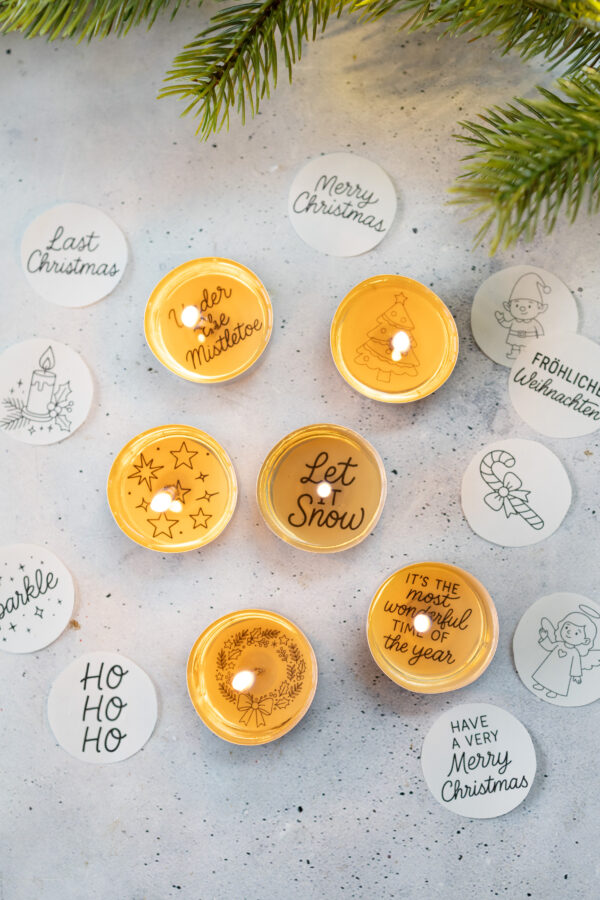 Teelicht-Botschaften für Weihnachten sw Vorlage zum Ausdrucken