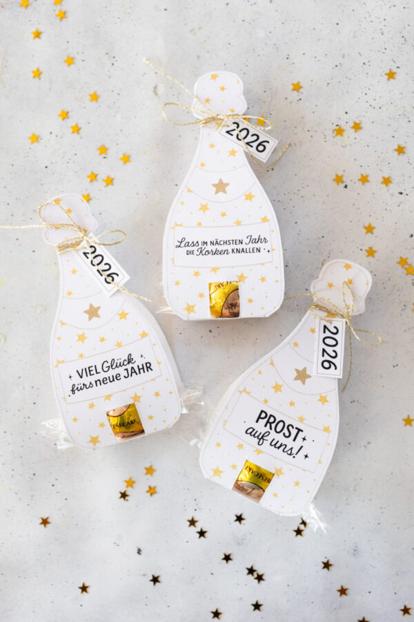Silvester Gastgeschenk Sektflaschen für Pralinen