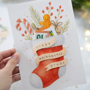 Weihnachtsstrumpf für Geld und Gutscheine - Vorlage zum Ausdrucken