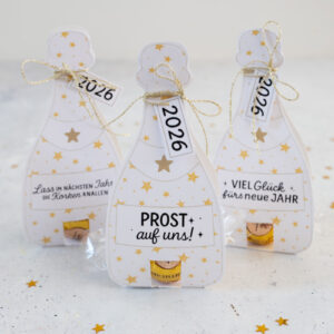 Sektflaschen mit Sternen für Pralinen - Vorlage zum Ausdrucken