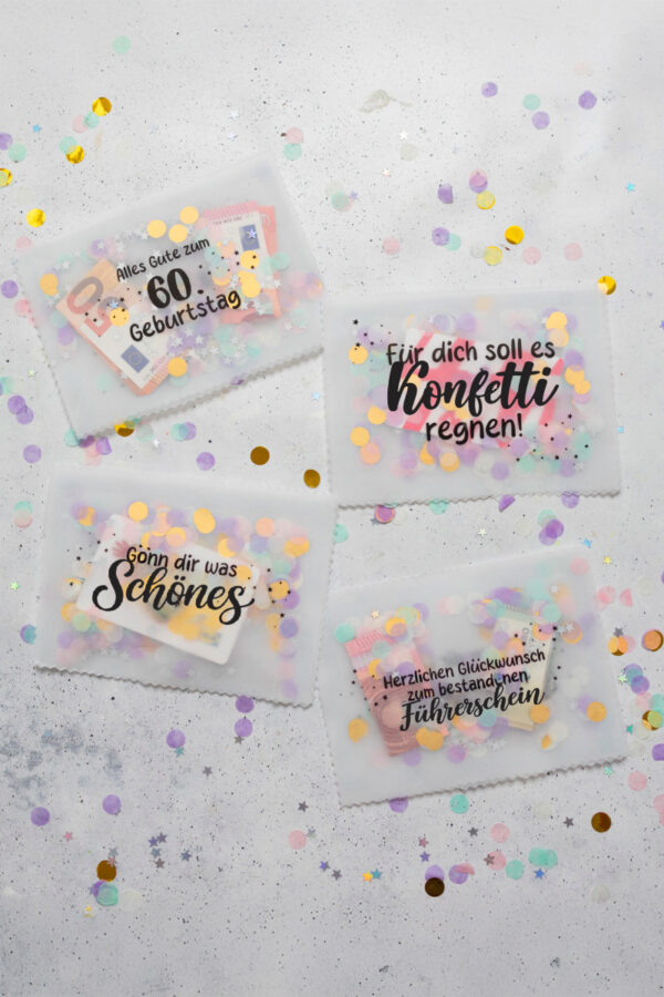 Konfetti Tüten für Geldgeschenke oder Gutscheine Vorlage zum Ausdrucken