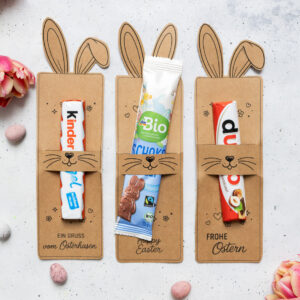 Oster-Mitbringsel für Schokolade mit Hasenohren - Vorlage zum Ausdrucken