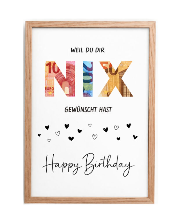 Geldgeschenk Weil du dir nix gewünscht hast: Vorlage zum Ausdrucken