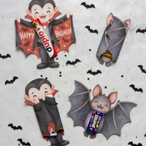 Halloween-Mitbringsel Vampir und Fledermaus - Vorlage zum Ausdrucken